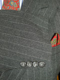 26/0731 near immaculate vintage crombie grey chalk-stripe worsted flannel d/b suit 42 long