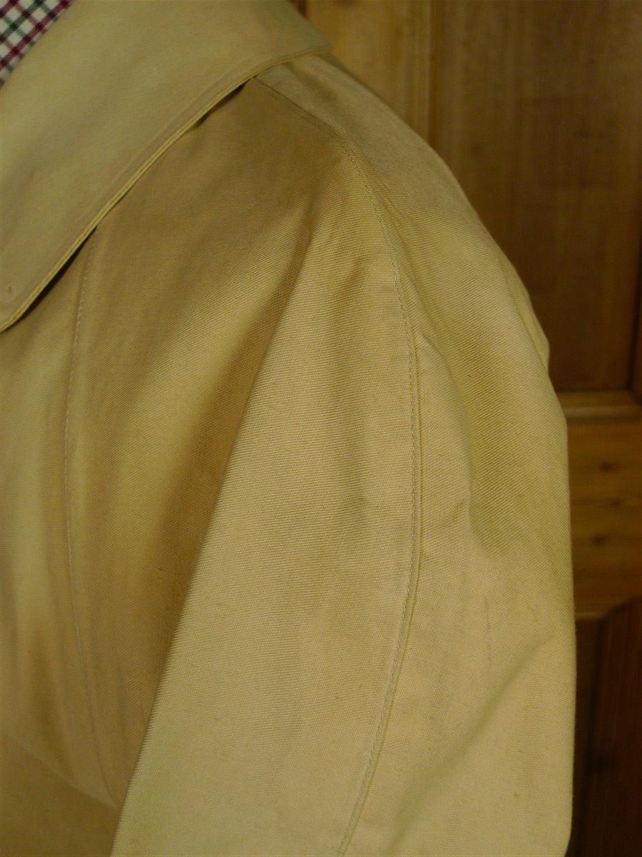 26/0723 vintage british rubber-proofed cotton riding mac overcoat coat w/ tattersall backing 36