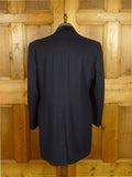 26/0722 vintage genuine crombie navy blue wool coat overcoat w/ velvet collar & red linings 44-45 regular
