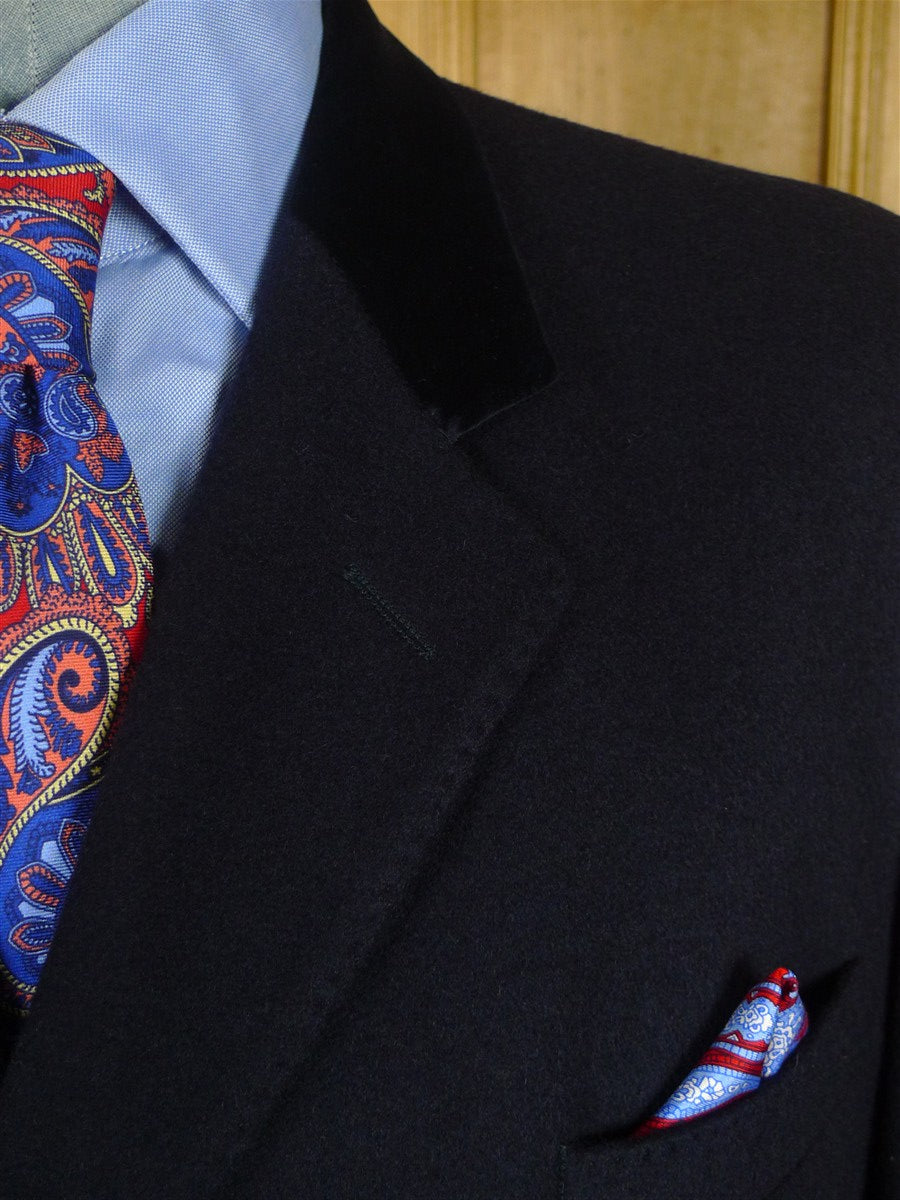 26/0722 vintage genuine crombie navy blue wool coat overcoat w/ velvet collar & red linings 44-45 regular