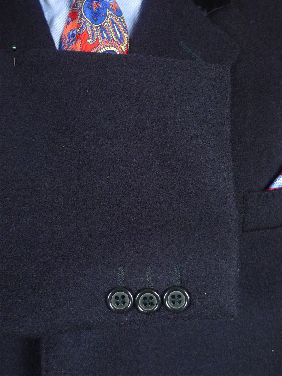 26/0722 vintage genuine crombie navy blue wool coat overcoat w/ velvet collar & red linings 44-45 regular