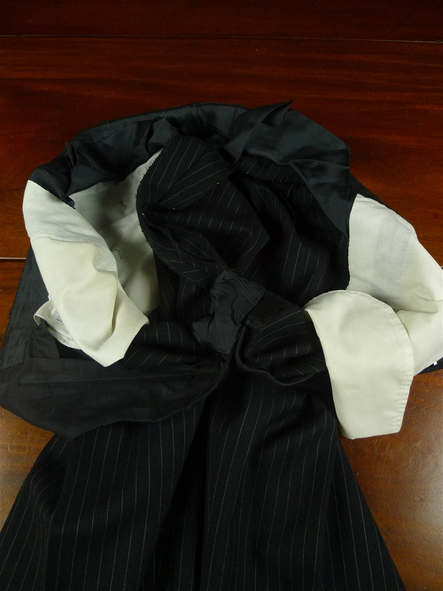 26/0726 immaculate 1995 anderson & sheppard savile row bespoke black pin-striped/b wool worsted suit 38-39 regular