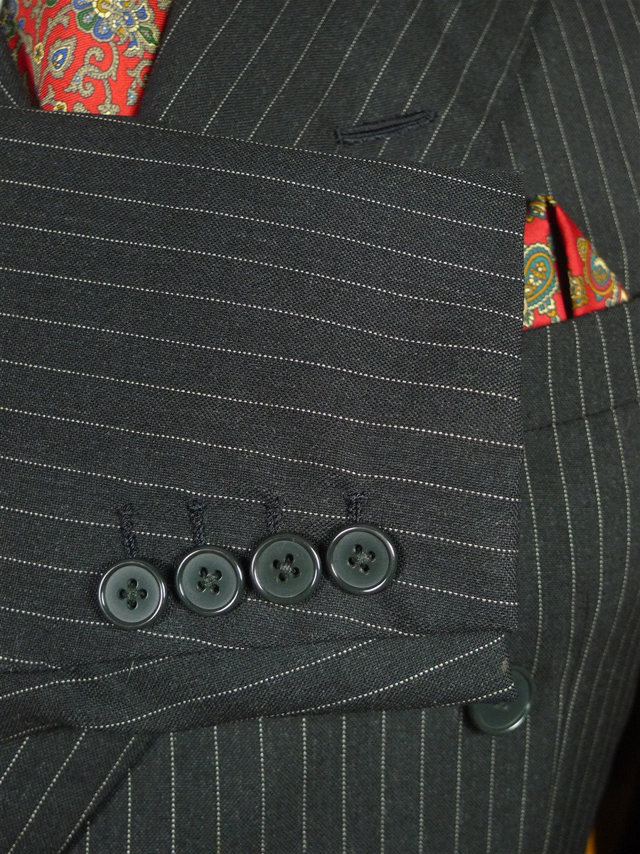 26/0726 immaculate 1995 anderson & sheppard savile row bespoke black pin-striped/b wool worsted suit 38-39 regular