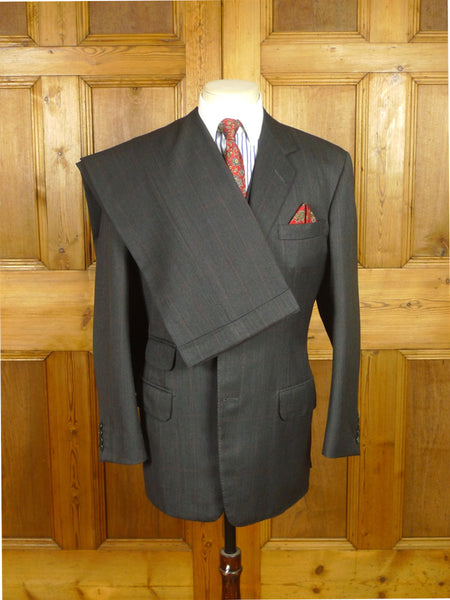 26/0725 immaculate 1991 anderson & seheppard savile row bespoke charcoal grey / red wp overcheck worsted 3-piece suit 39 regular