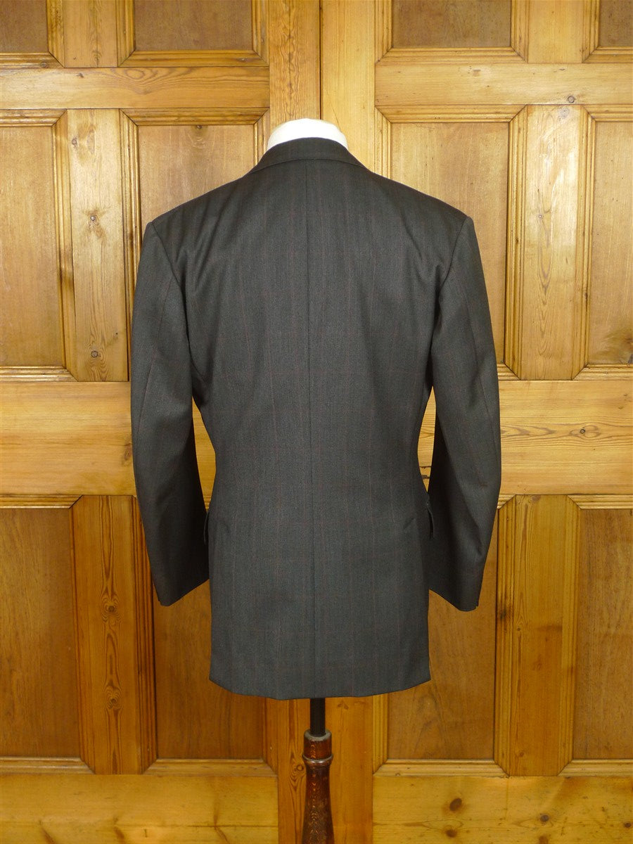 26/0725 immaculate 1991 anderson & seheppard savile row bespoke charcoal grey / red wp overcheck worsted 3-piece suit 39 regular