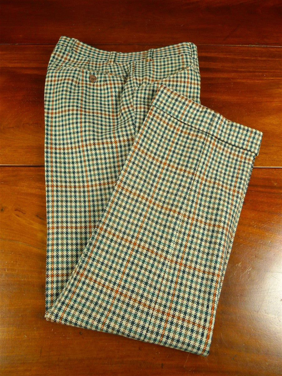 26/0729 immaculate vintage bespoke tailored brown / green shepherds check button-fly tweed trouser 32