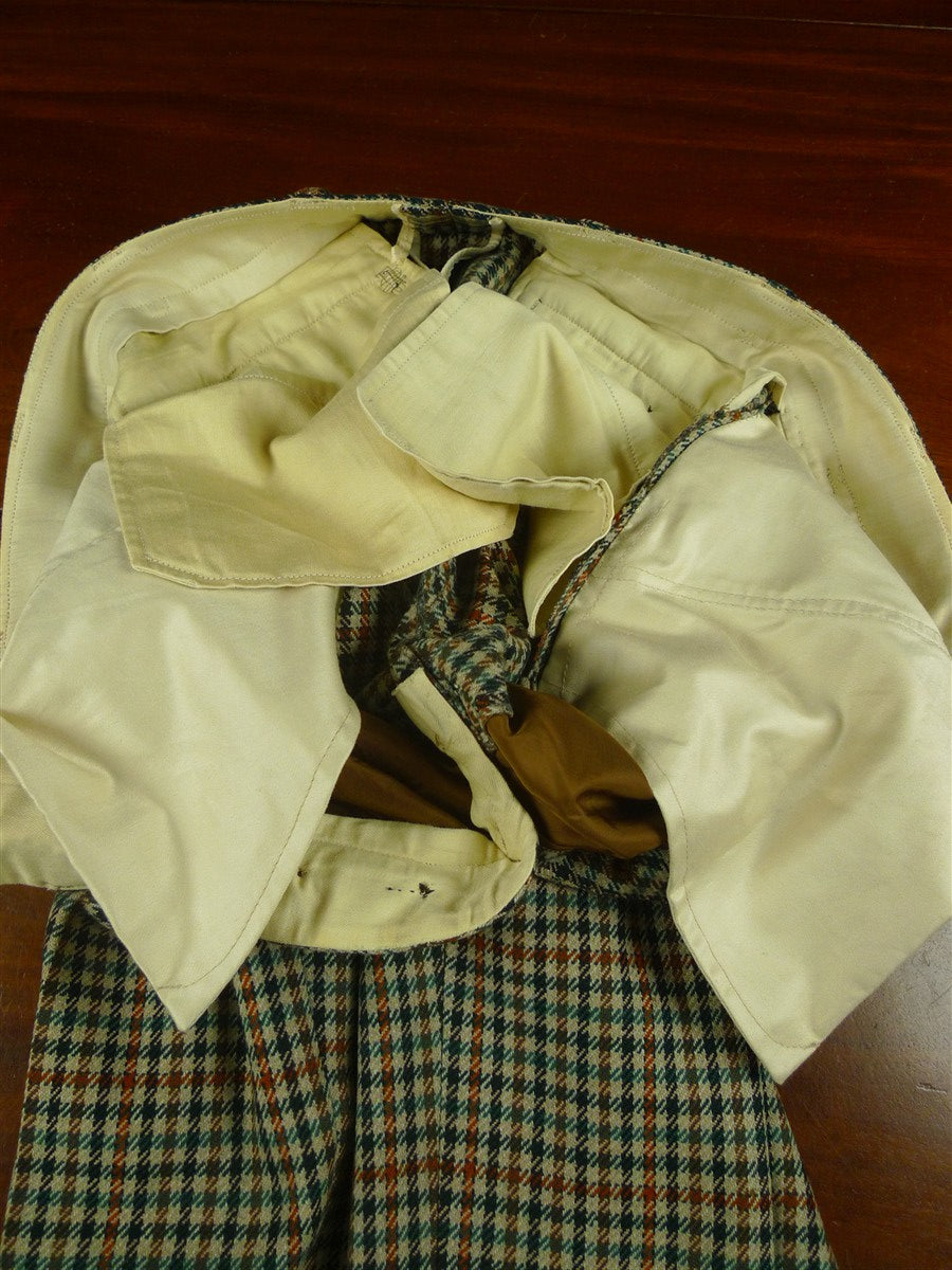 26/0729 immaculate vintage bespoke tailored brown / green shepherds check button-fly tweed trouser 32