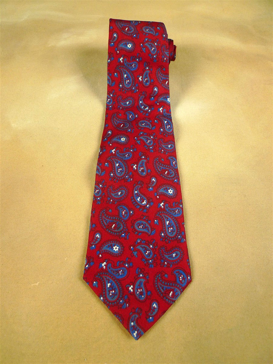 26/0754 immaculate gieves & hawkes red blue paisley pattern 100% silk tie