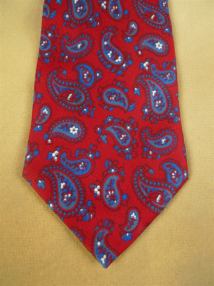 26/0754 immaculate gieves & hawkes red blue paisley pattern 100% silk tie