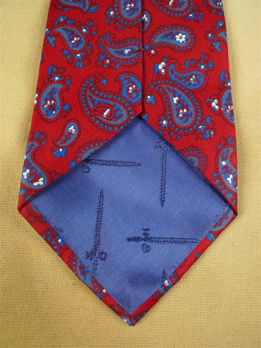 26/0754 immaculate gieves & hawkes red blue paisley pattern 100% silk tie