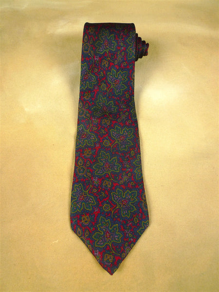 26/0770 immaculate christian dior red green leaf pattern 100% silk tie