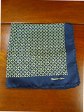 26/0742 immaculate turnbull & asser Jermyn St. navy blue yellow 100% silk pocket square