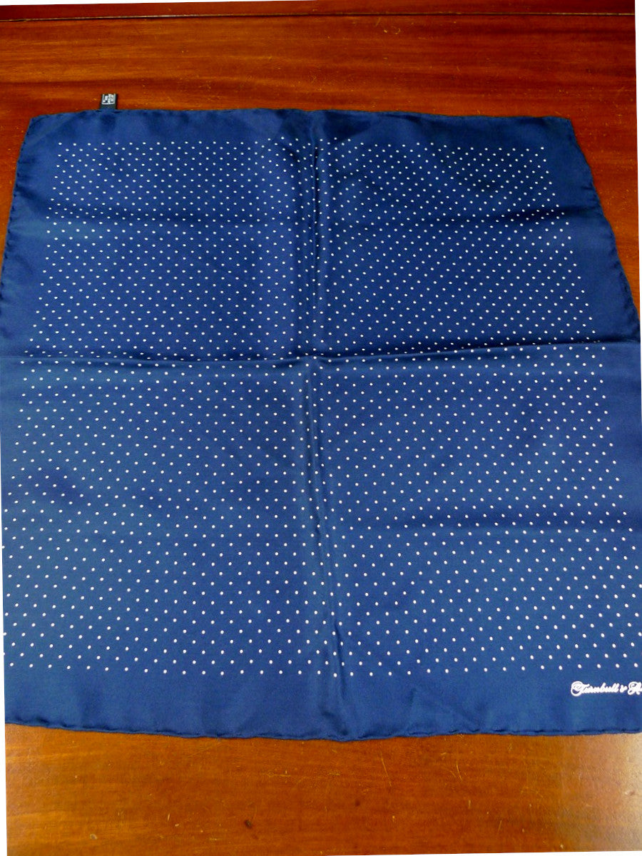 26/0738 immaculate turnbull & asser Jermyn St. navy blue polka dot 100% silk pocket square