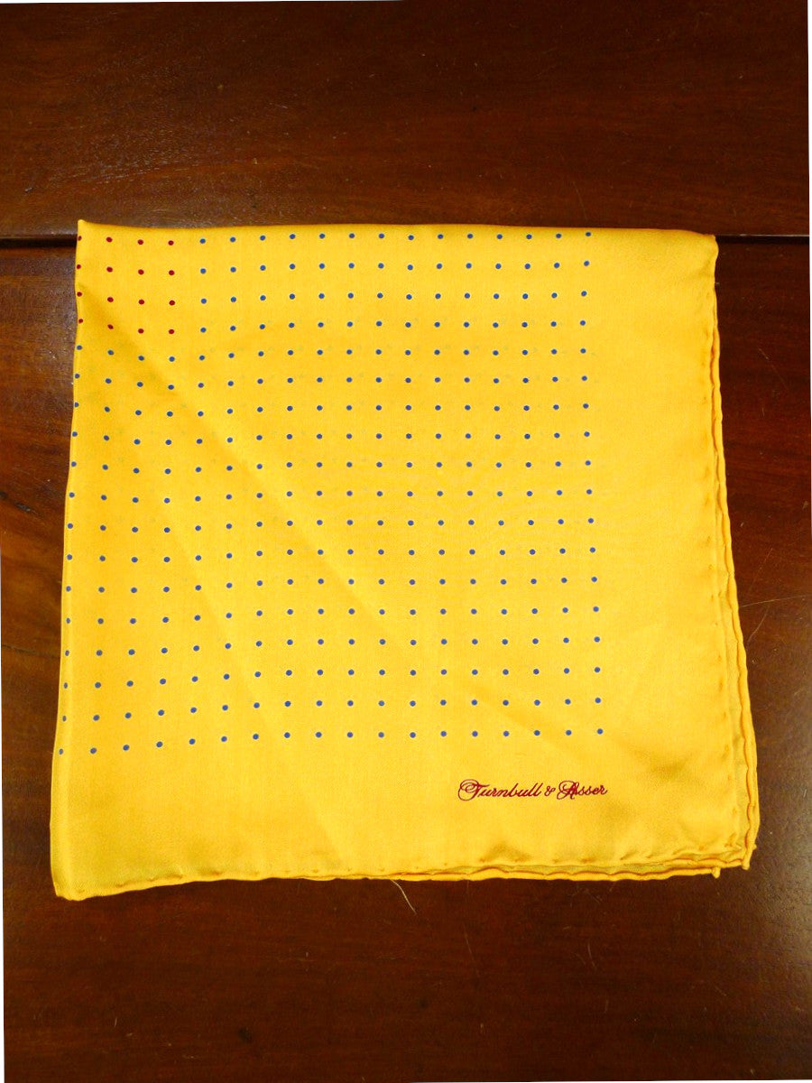 26/0736 immaculate turnbull & asser Jermyn St. yellow polka dot 100% silk pocket square