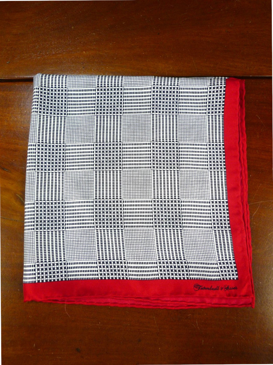 26/0737 immaculate turnbull & asser Jermyn St. cream red 100% silk pocket square