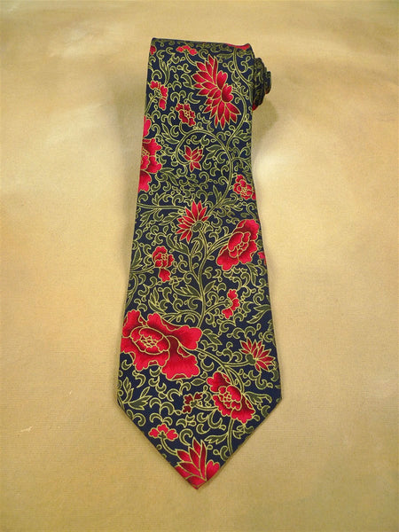 26/0768 christian dior red gold black floral design 100% silk tie
