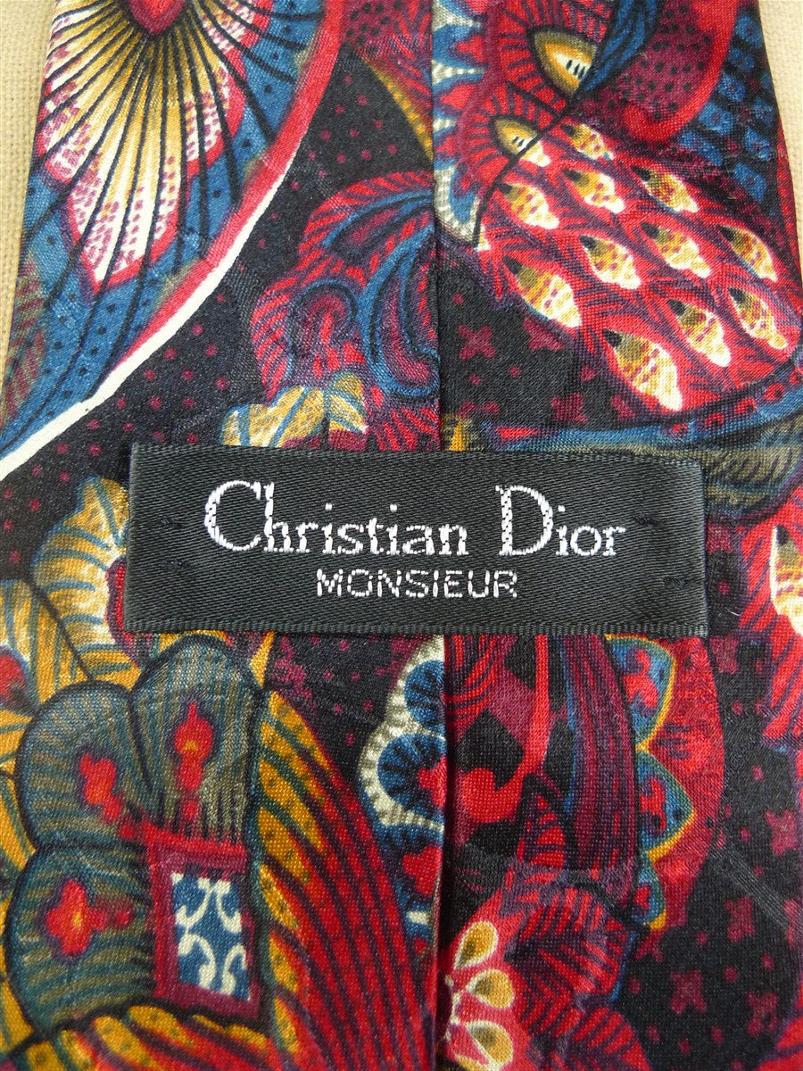 26/0781 immaculate christian dior red blue bird pattern 100% silk tie