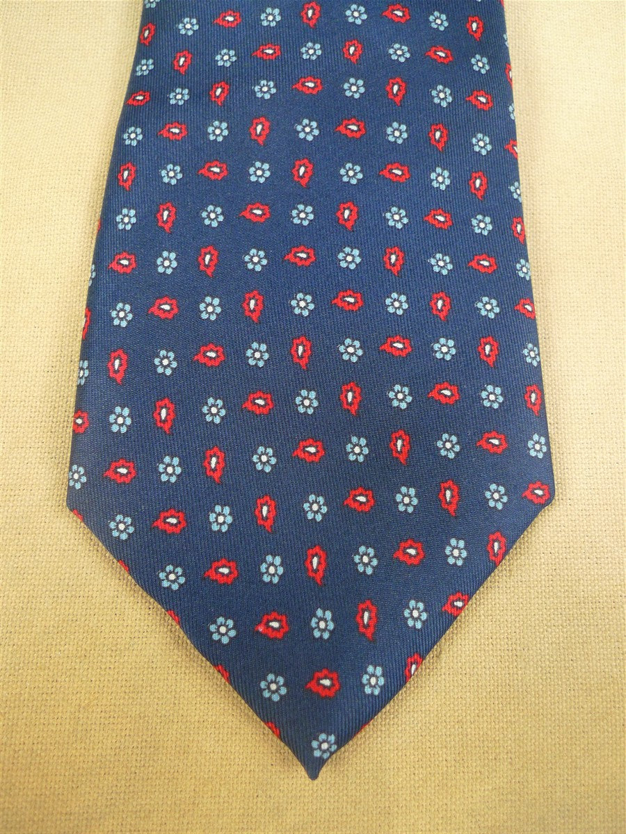 26/0748 immaculate gieves & hawkes red navy blue floral pattern 100% silk tie