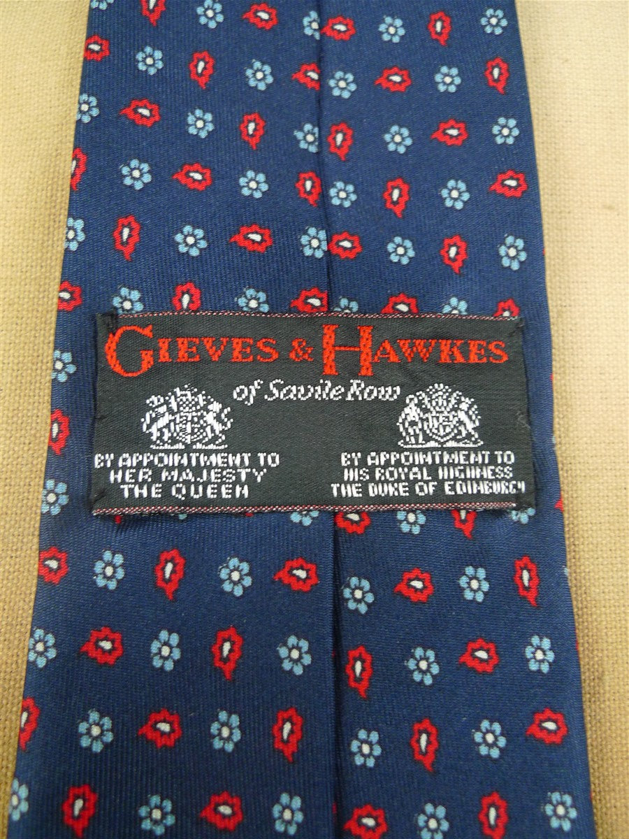 26/0748 immaculate gieves & hawkes red navy blue floral pattern 100% silk tie