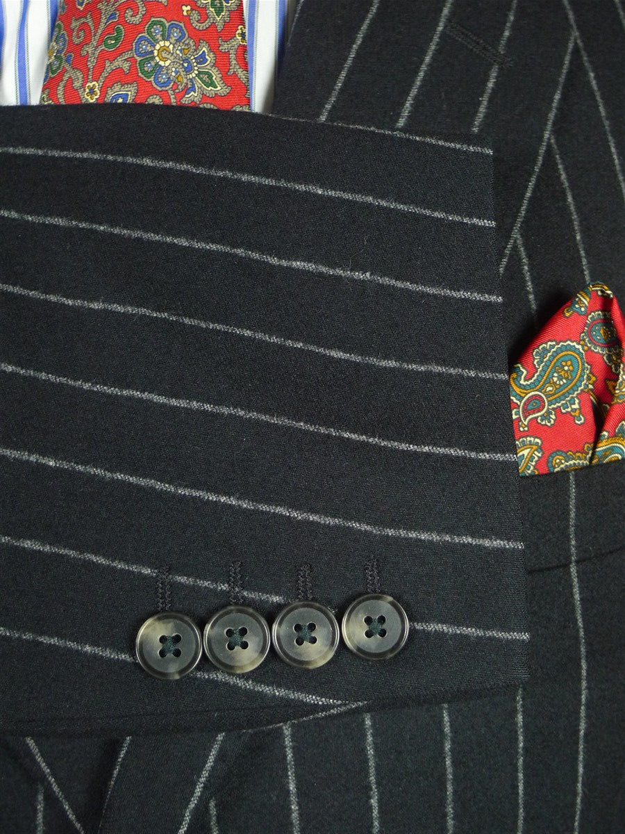 26/0760 immaculate crombie black worsted flannel chalk-stripe suit 40 short