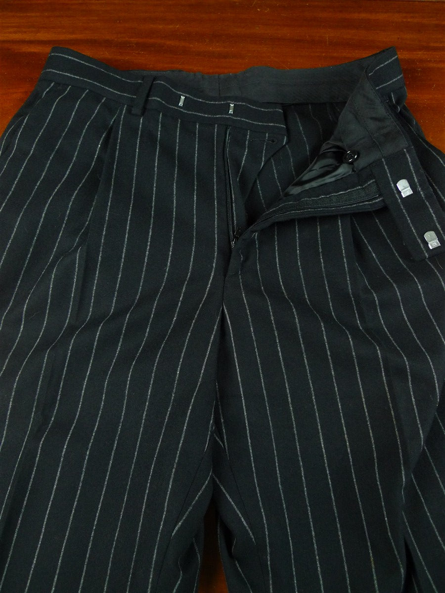 26/0760 immaculate crombie black worsted flannel chalk-stripe suit 40 short