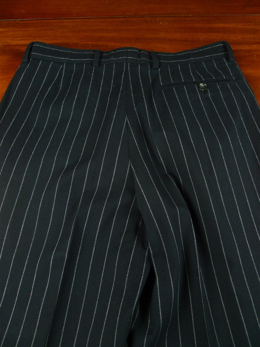 26/0760 immaculate crombie black worsted flannel chalk-stripe suit 40 short