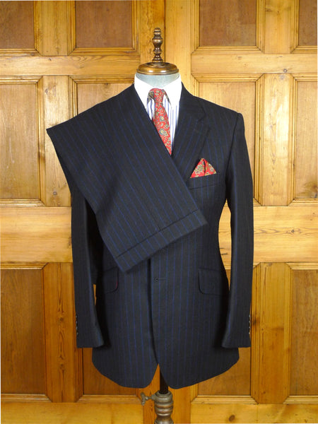 26/0762 immaculate crombie navy / royal blue chalk-stripe worsted flannel suit w/ red lining 39-40 regular