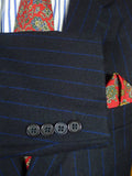 26/0762 immaculate crombie navy / royal blue chalk-stripe worsted flannel suit w/ red lining 39-40 regular