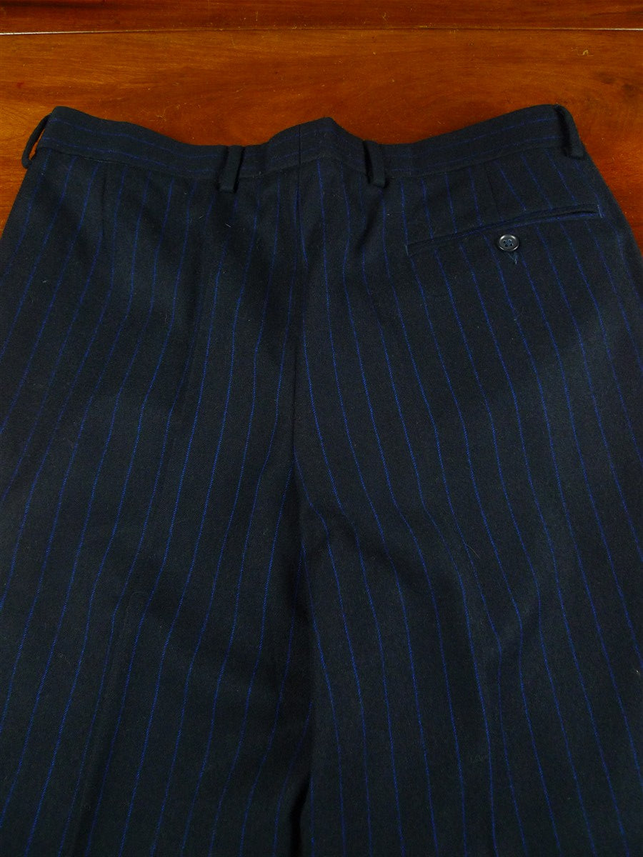 26/0762 immaculate crombie navy / royal blue chalk-stripe worsted flannel suit w/ red lining 39-40 regular
