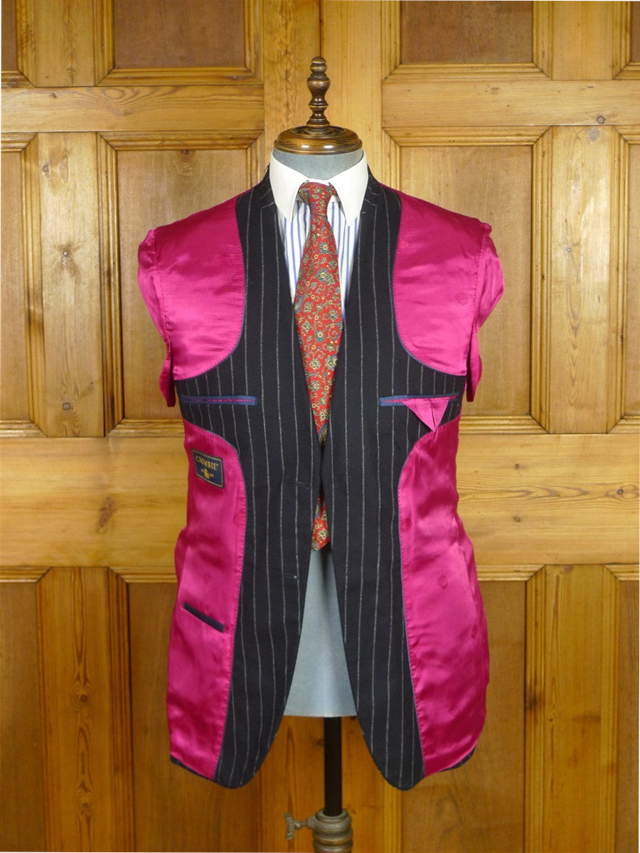 26/0775 near immaculate crombie navy blue chalk-stripe worsted flannel suit 38-39 regular
