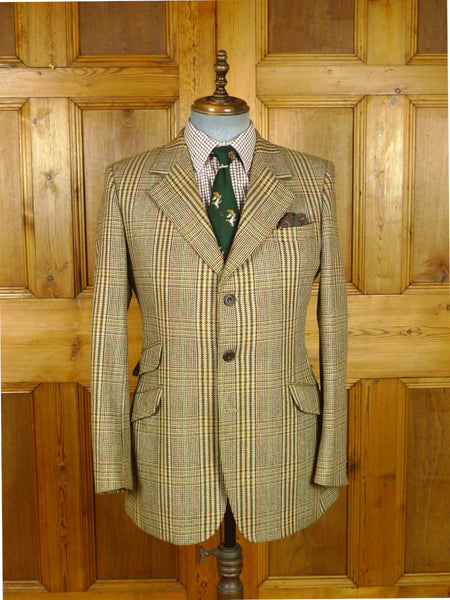 26/0789 vintage bernard weatherill heavyweight brown glen check tweed hacking jacket w/ ghillie collar 40 regular
