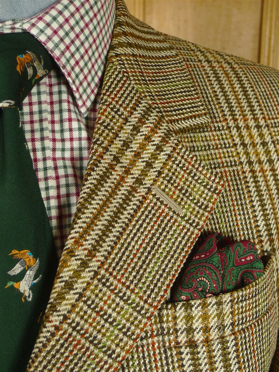 26/0789 vintage bernard weatherill heavyweight brown glen check tweed hacking jacket w/ ghillie collar 40 regular