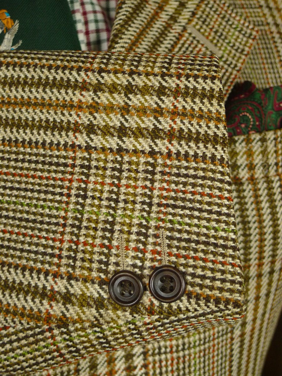 26/0789 vintage bernard weatherill heavyweight brown glen check tweed hacking jacket w/ ghillie collar 40 regular
