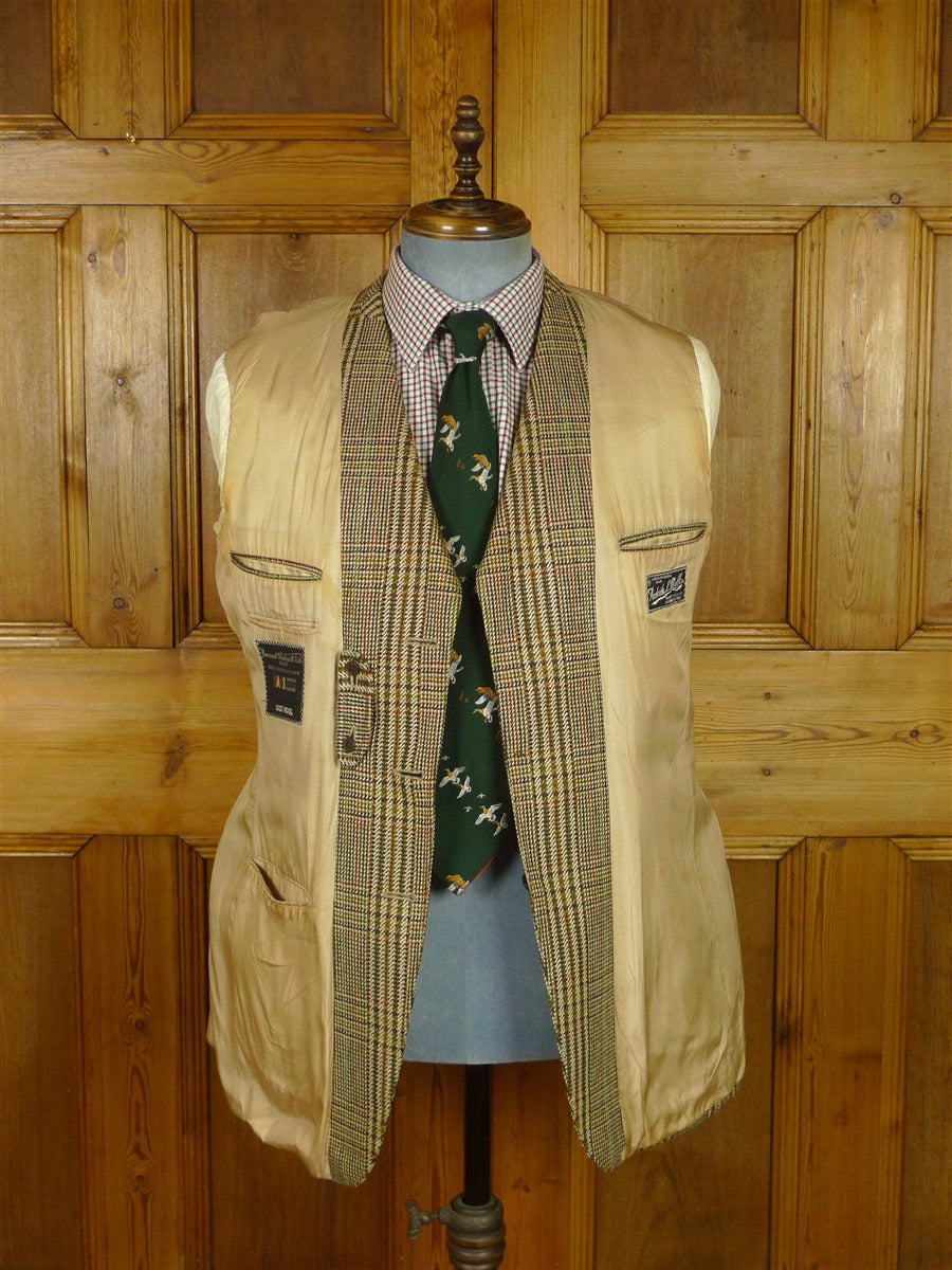 26/0789 vintage bernard weatherill heavyweight brown glen check tweed hacking jacket w/ ghillie collar 40 regular