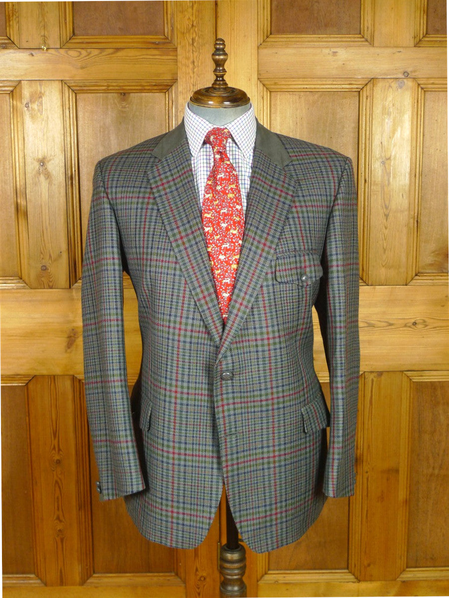 26/0790 immaculate vintage irish blue / green gun check shooting style tweed country sports jacket 46 regular