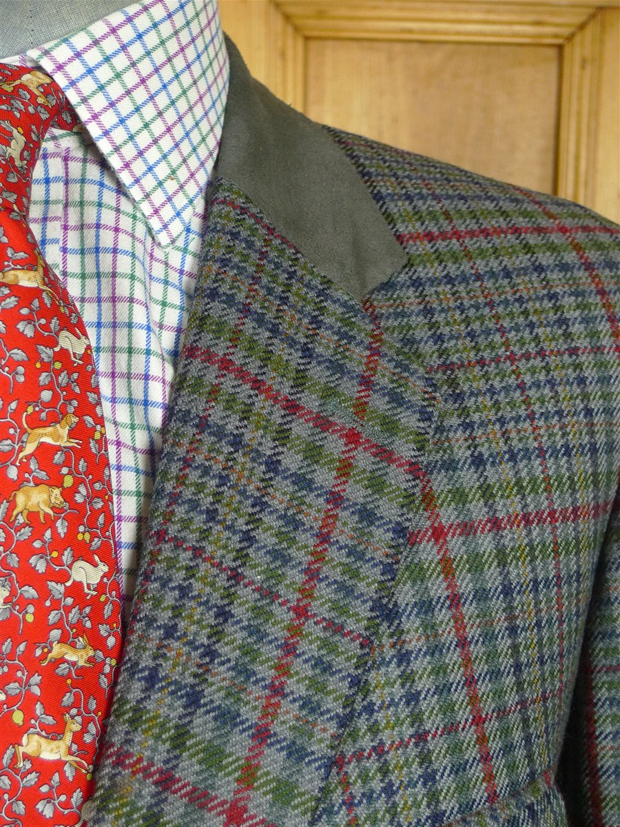 26/0790 immaculate vintage irish blue / green gun check shooting style tweed country sports jacket 46 regular