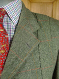 26/0791 vintage bladen supasax green wp check norfolk style tweed country sports jacket w/ belt 43-44 regular