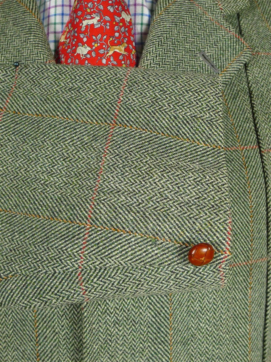 26/0791 vintage bladen supasax green wp check norfolk style tweed country sports jacket w/ belt 43-44 regular