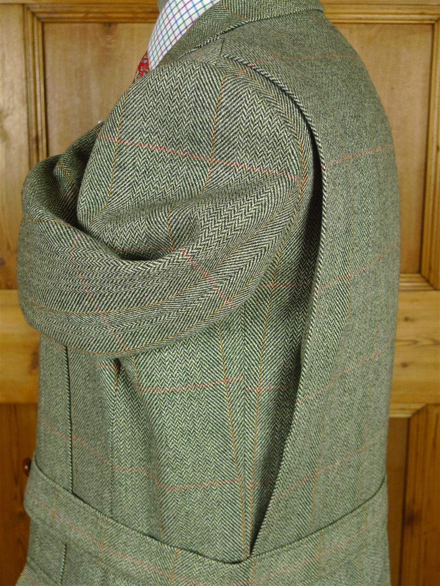 26/0791 vintage bladen supasax green wp check norfolk style tweed country sports jacket w/ belt 43-44 regular