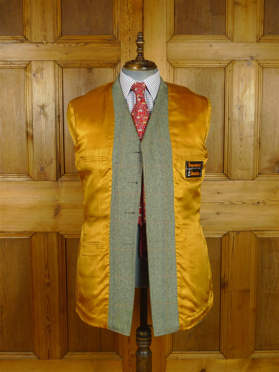 26/0791 vintage bladen supasax green wp check norfolk style tweed country sports jacket w/ belt 43-44 regular