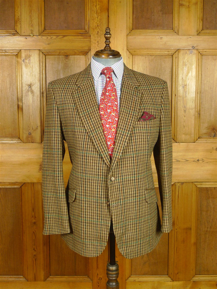 26/0786 vintage british bladen brown / green gun check tweed sports jacket 46 regular