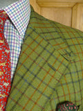 26/0787 immaculate vintage british bespoke tailor green graph check long tweed shooting style jacket w/ beautiful linings 44 regular to long