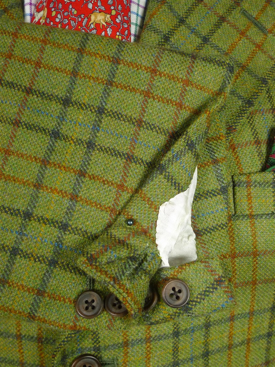 26/0787 immaculate vintage british bespoke tailor green graph check long tweed shooting style jacket w/ beautiful linings 44 regular to long