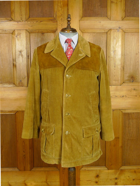 26/0806 vintage invertere 'the squire' fawn brown corduroy shooting jacket w/ suede facings & red wool lining 44