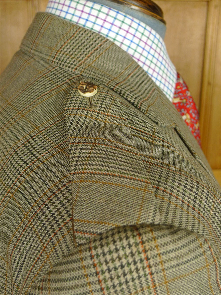 26/0807 wonderful 1950s 1960s vintage brown glen check worsted twist kilt jacket w/ staghorn buttons 44 regular