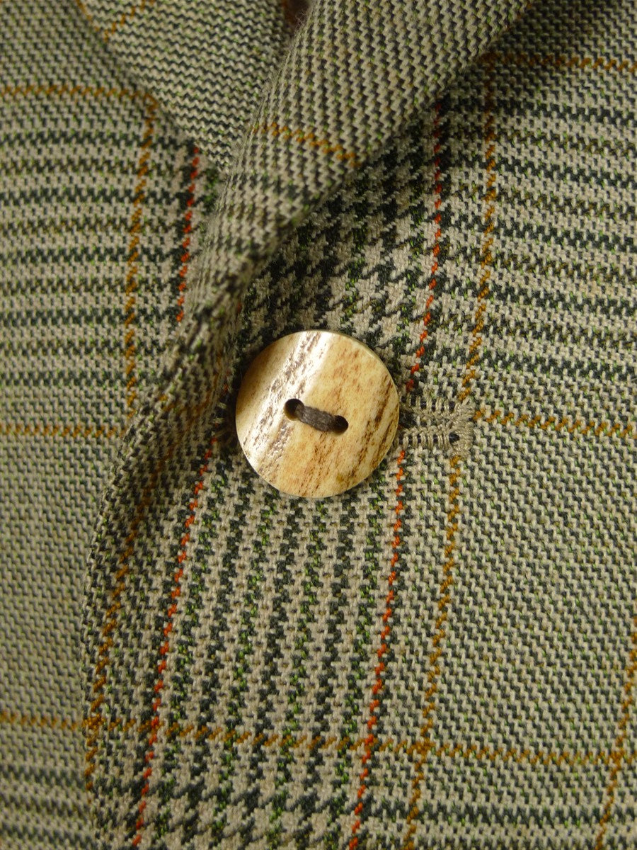 26/0807 wonderful 1950s 1960s vintage brown glen check worsted twist kilt jacket w/ staghorn buttons 44 regular