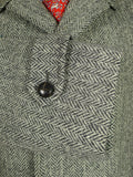 26/0804 vintage harris tweed grey herringbone wool car coat peacoat w/ leather buttons 41-42