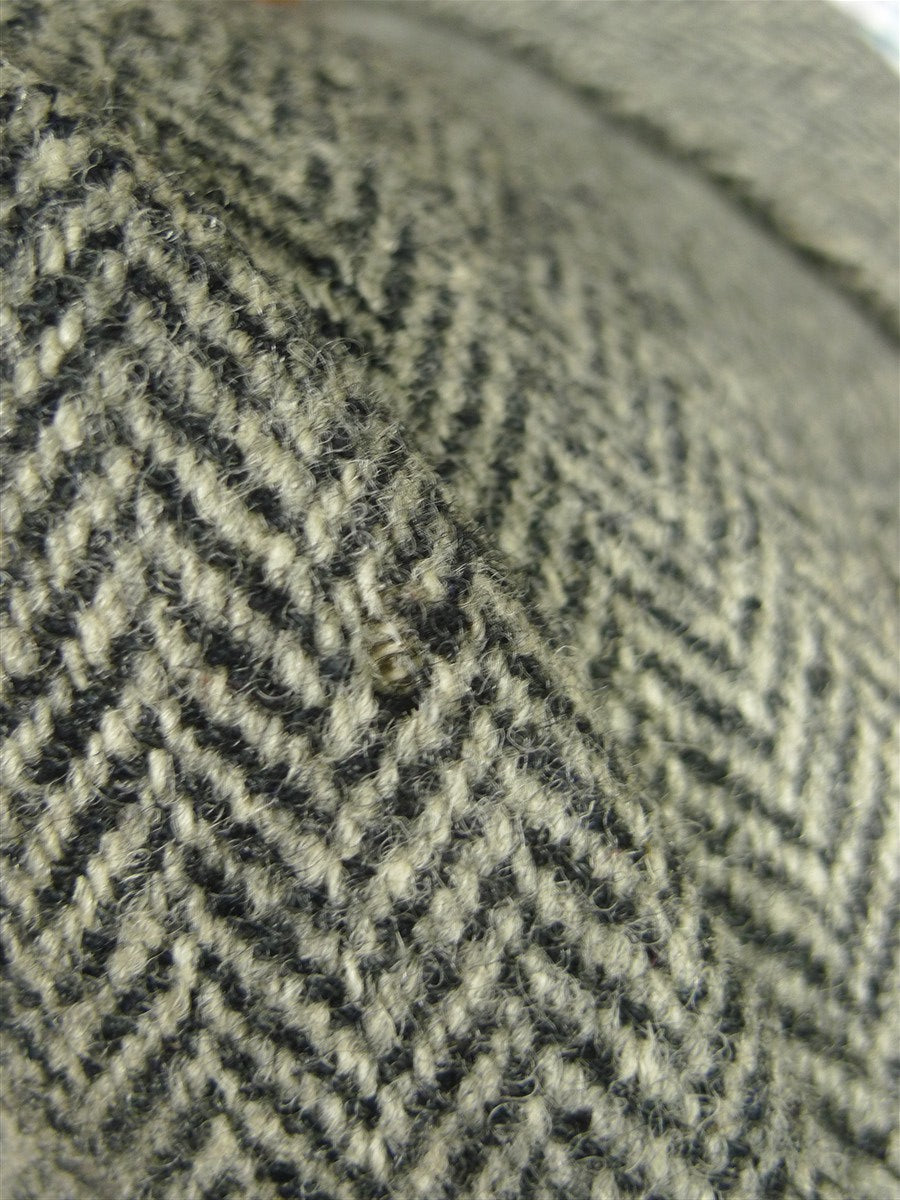 26/0804 vintage harris tweed grey herringbone wool car coat peacoat w/ leather buttons 41-42