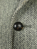 26/0804 vintage harris tweed grey herringbone wool car coat peacoat w/ leather buttons 41-42