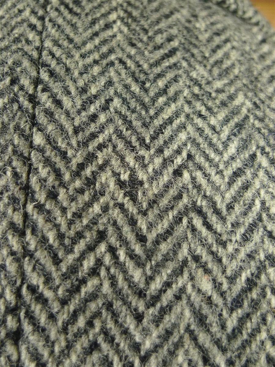 26/0804 vintage harris tweed grey herringbone wool car coat peacoat w/ leather buttons 41-42